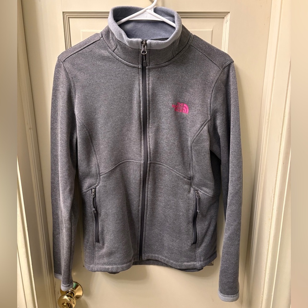 The North Face Grey Fleece Jacket with Pink Logo